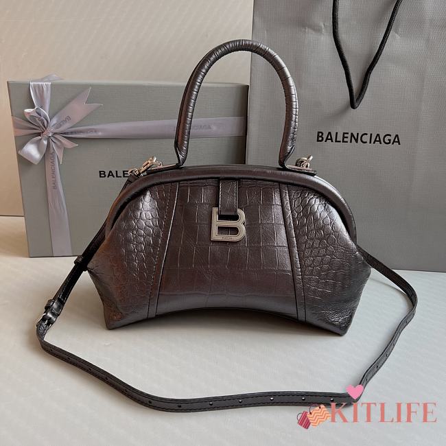 	 Kitlife Balenciaga Editor S leather Crocodile Embossed dark silver bag - 27x15.5x11cm - 1