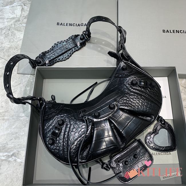 	 Kitlife Balenciaga Le Cagole Small Shoulder Bag All Black Crocodile Embossed - 33x16x8 cm - 1