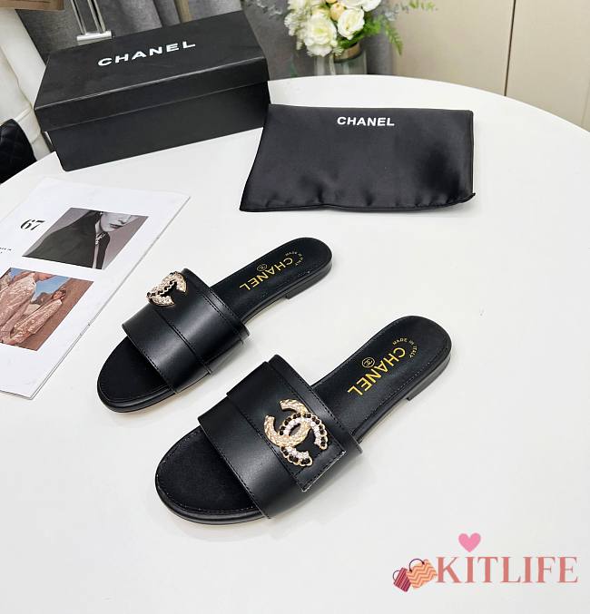 Kitlife Chanel logo CC Slides Black 000 - 1