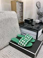 Kitlife Chanel logo CC Slides Green Embroidy Houndstooth - 1