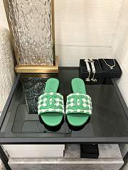 Kitlife Chanel logo CC Slides Green Embroidy Houndstooth - 6