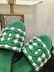 Kitlife Chanel logo CC Slides Green Embroidy Houndstooth - 3