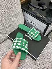 Kitlife Chanel logo CC Slides Green Embroidy Houndstooth - 2