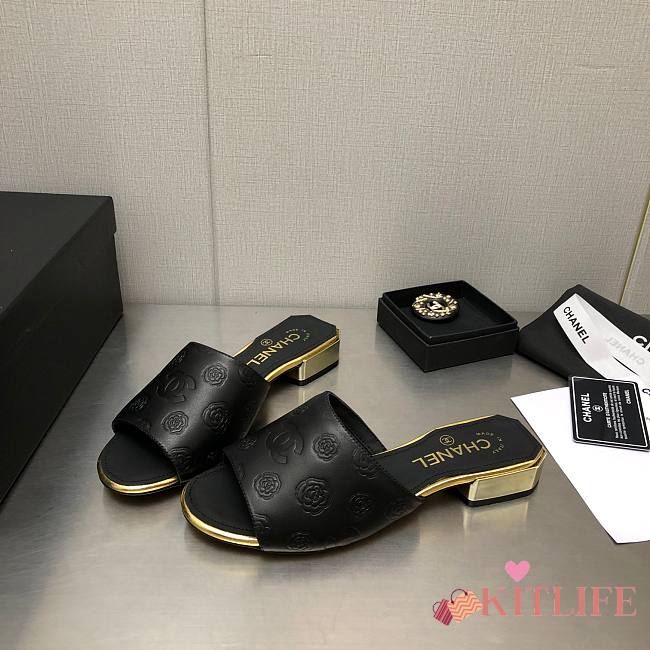 Kitlife Chanel Slides Black bottom Gold  - 1
