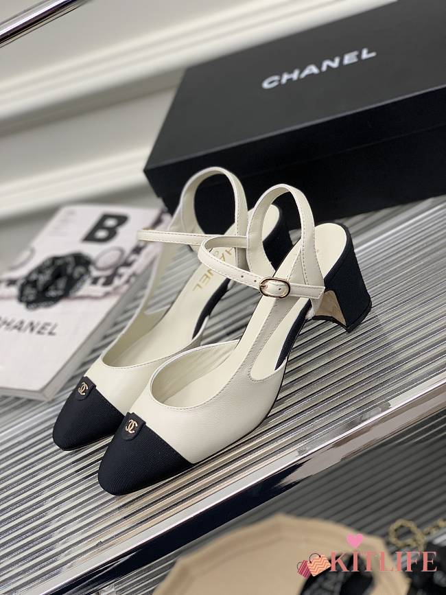 Kitlife SLINGBACKS Goatskin & Grosgrain White & Black - 1