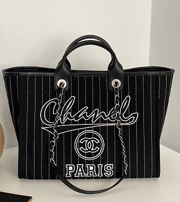 Kitlife chanel large tote Black Cotton, Calfskin & Silver-Tone Metal - 669410340138 - 50x30x22 cm