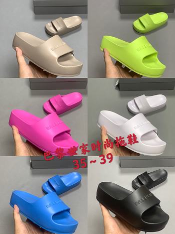 Kitlife Balenciaga logo-debossed flatform slides 