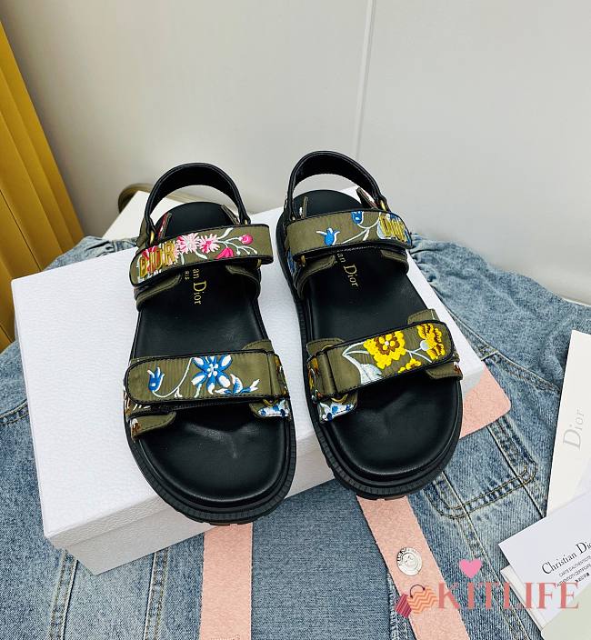Dior Sandal Green Multicolor Technical Fabric Embroidered - 1