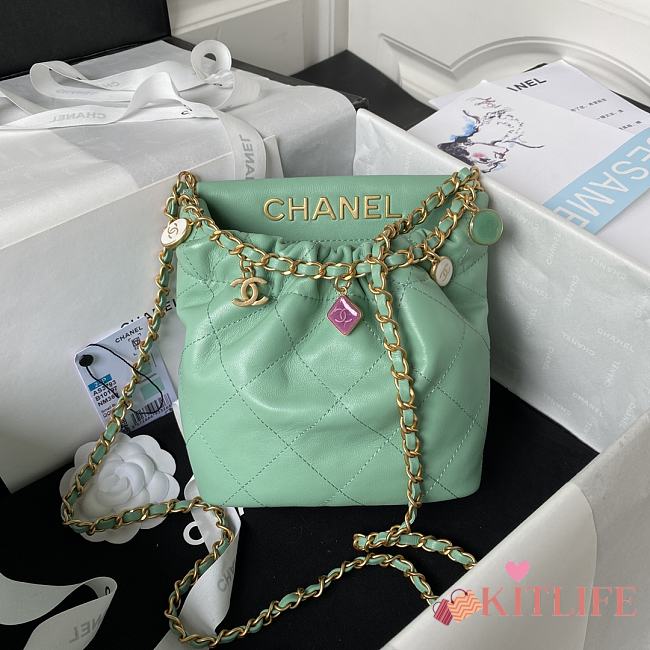 Kitlife small Bucket bag Lambskin Light green - 17x16x7 cm - 1