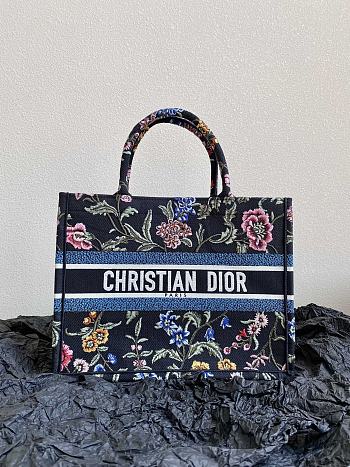 Kitlife Dior Large Book Tote Black Multicolor Dior Petites Fleurs Embroidery - 36×27×16 cm