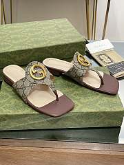 Kitlife GUCCI GG Leather Thong Sandals Brown - 1
