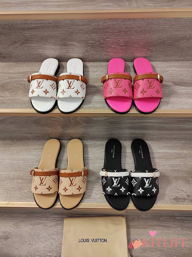Kitlife Louis Vuitton logo slides Black/beige/white/pink - 1