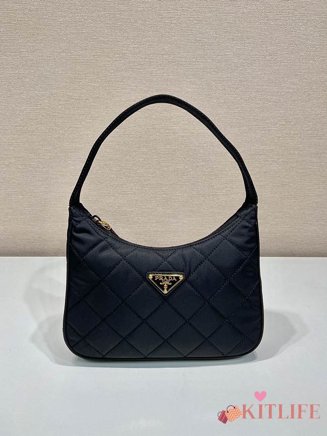 Kitlife Prada Re-Editon Hobo Mini Quilted Black Nylon Shoulder Bag - 23x17x5.5 cm - 1
