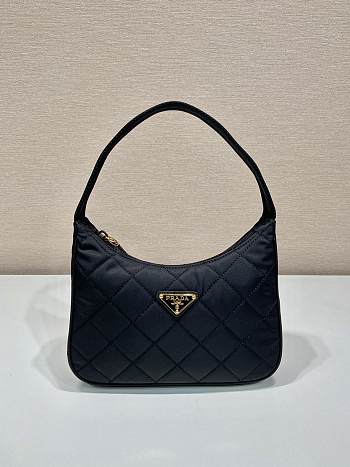 Kitlife Prada Re-Editon Hobo Mini Quilted Black Nylon Shoulder Bag - 23x17x5.5 cm