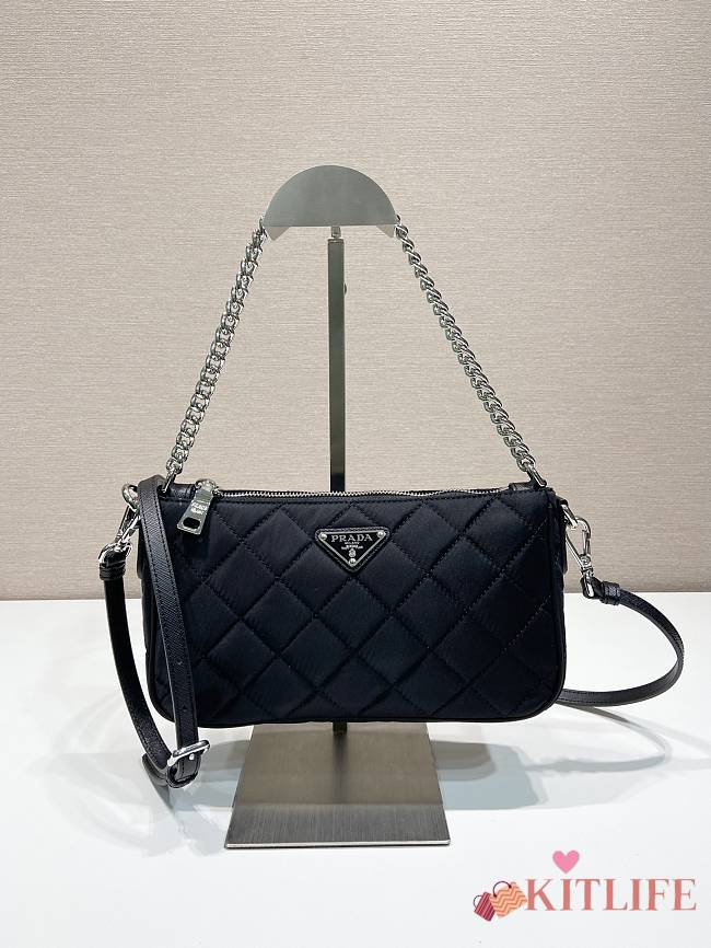 Kitlife Prada Quilted Tessuto Nylon Black Chain Convertible Cross Body - 25x14x6.5 cm - 1