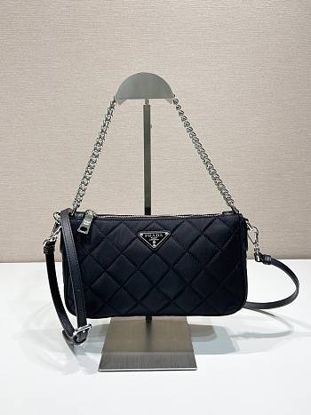 Kitlife Prada Quilted Tessuto Nylon Black Chain Convertible Cross Body - 25x14x6.5 cm