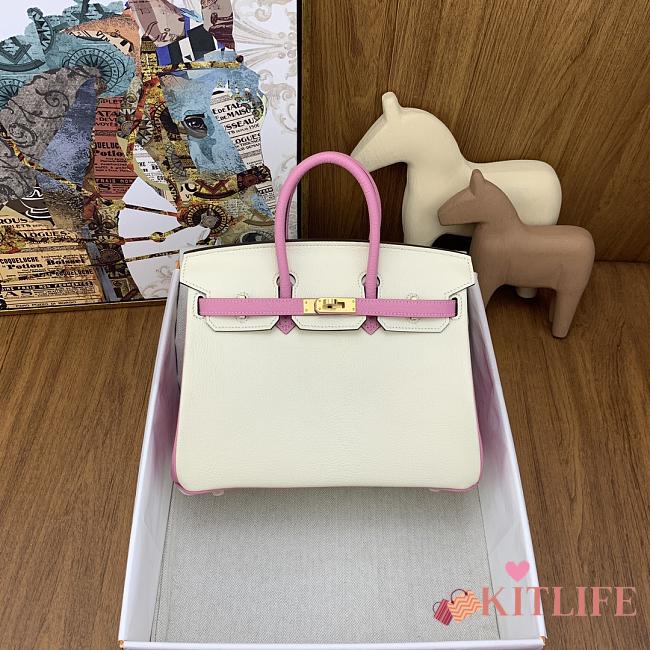 Kitlife Hermes Birkin 25 Special Order Rose Sakura / White Clemence Gold Hardware - 25 cm - 1