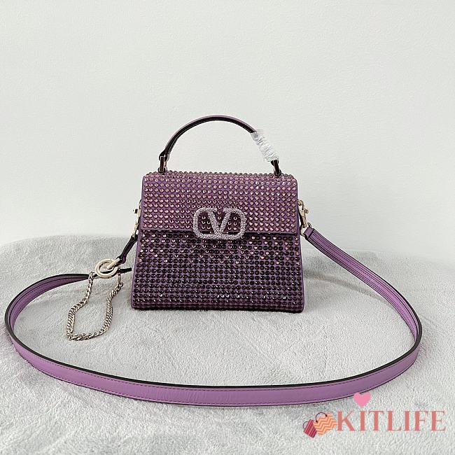 Kitlife Valentino Garavani Small Vsling Crystal-Embellished Crossbody Purple Bag - 19 x 13 x 9 cm - 1