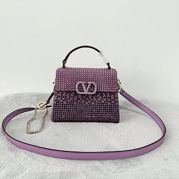 Kitlife Valentino Garavani Small Vsling Crystal-Embellished Crossbody Purple Bag - 19 x 13 x 9 cm