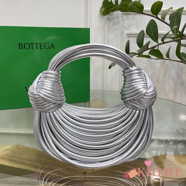 Kitlife BOTTEGA VENETA Double Knot Small leather tote silver - 22x6.5x15.5 cm - 1