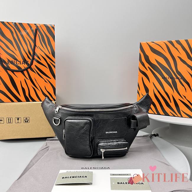 Kitlife Balenciaga Men's Superbusy Leather Belt Bag Black - 39.9 x 17.8 x 9.9 cm - 1