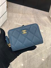 Kitlife Chanel Classic Quilted Zip Card Holder Ash Blue Green - 7.5 × 11 × 2 cm - 1