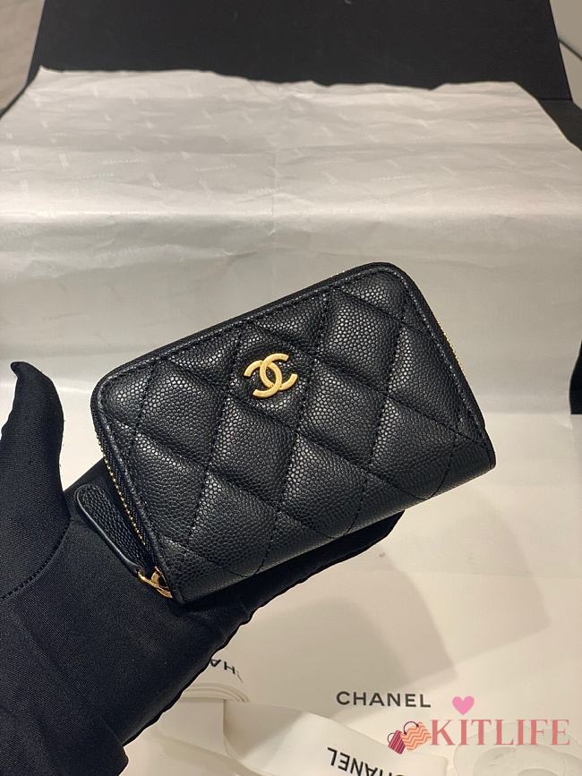 Kitlife Chanel Classic Quilted Zip Card Holder Ash Black - 7.5 × 11 × 2 cm - 1