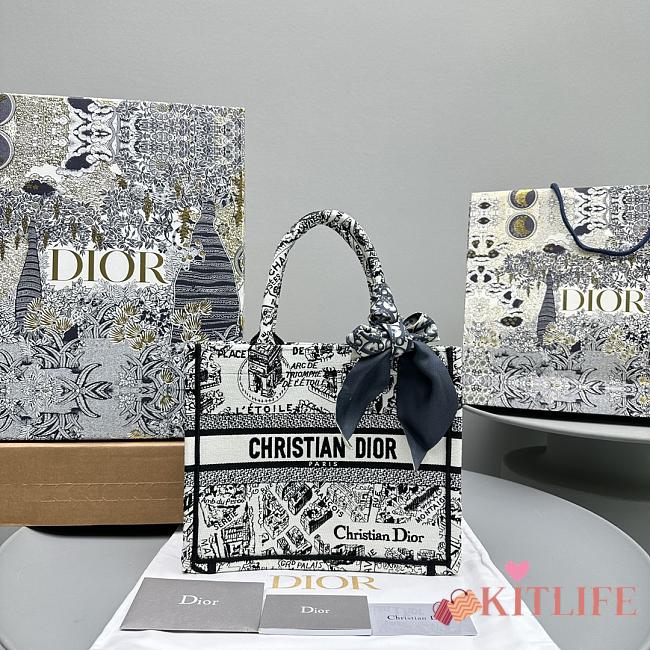 Kitlife small DIOR BOOK TOTE White and Black Plan de Paris Embroidery - M1286ZOMP - 25X21X14 cm - 1