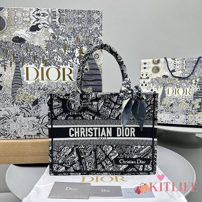 Kitlife medium DIOR BOOK TOTE  Black Plan de Paris Embroidery - M1286ZOMP - 37x28x16 cm - 1