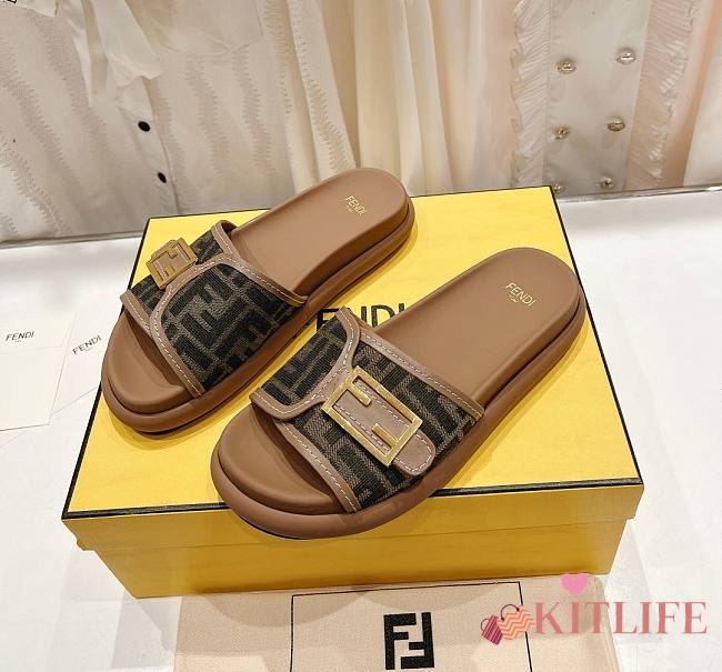 Kitlife Fendi logo-pattern slides Brown  - 1