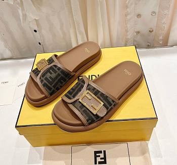 Kitlife Fendi logo-pattern slides Brown 