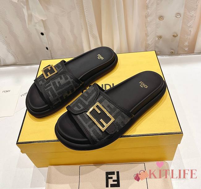 Kitlife Fendi logo-pattern slides Black - 1