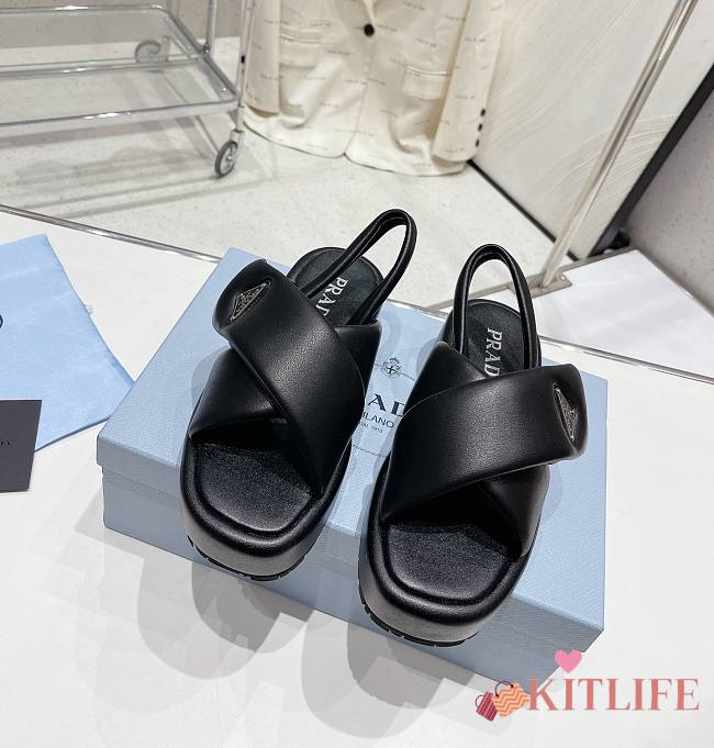 Kitlife Prada Soft padded nappa leather wedge sandals Black  - 1