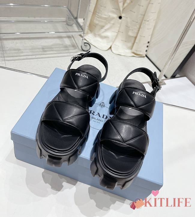 Kitlife PRADA Monolith leather platform sandals Black  - 1
