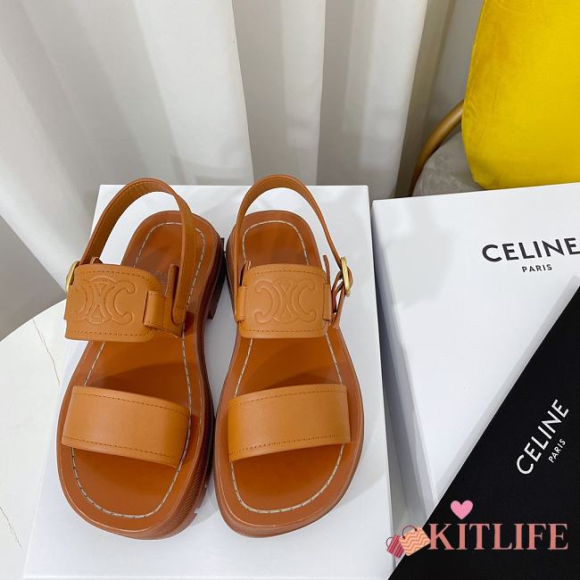 Celine Clea Triomphe Sandal in Vegetal Calfskin Brown - 1