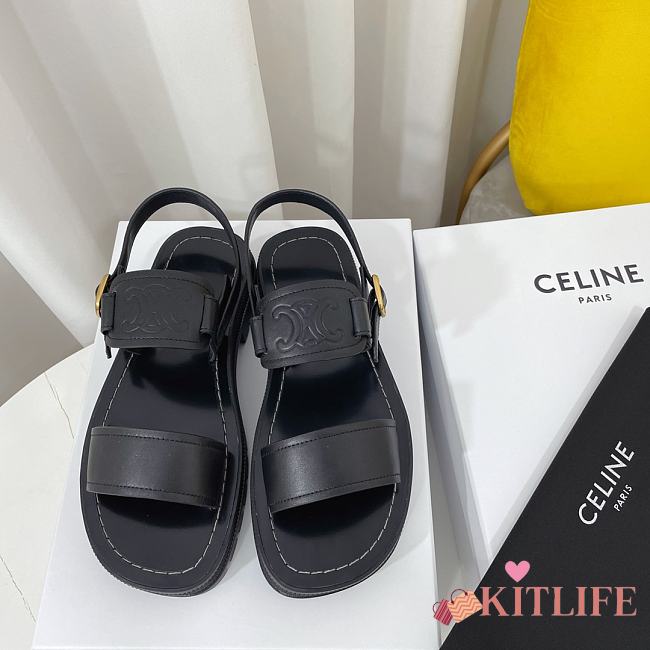 Celine Clea Triomphe Sandal in Vegetal Calfskin Black - 1