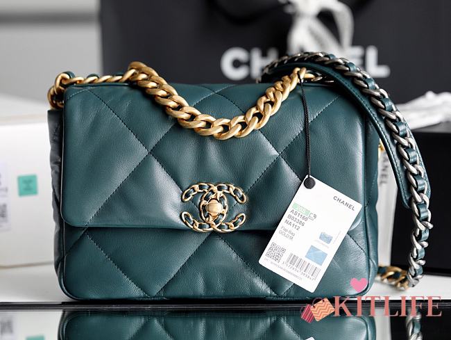 Kitlife Chanel 19 Medium Flap Bag Green - 26 x 16 x 9 cm - 1