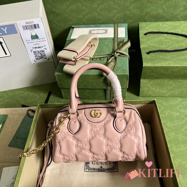 Kitlife GUCCI Small Matelassé Leather GG Top-Handle Bag Pink - 19 x 13 x 11 cm - 1