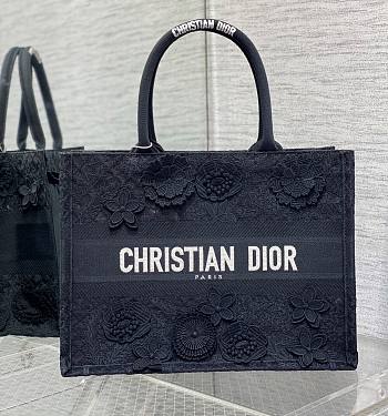 Kitlife Dior Medium Book Tote Black Multicolor D-Lace Embroidery with 3D Macramé Effect - 36 x 18 x 28 cm