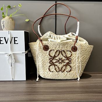 Kitlife LOEWE Anagram small iraca palm and leather basket bag - 34 x 13 x 16cm