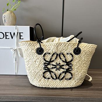 Kitlife LOEWE Anagram small iraca palm and leather basket Black bag - 34 x 13 x 16cm