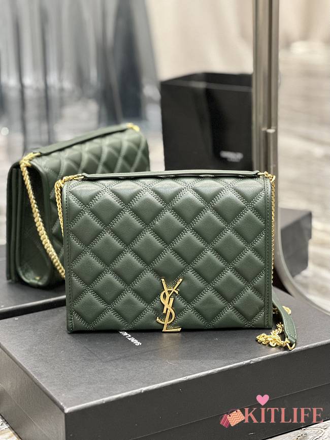 Kitlife SAINT LAURENT Becky small quilted shoulder bag Green - 25 x 17 x 7 cm - 1