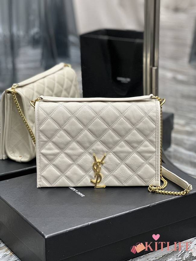Kitlife SAINT LAURENT Becky small quilted shoulder bag White - 25 x 17 x 7 cm - 1
