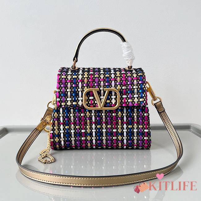 Kitlife Valentino Garavani SMALL VSLING HANDBAG IN WOVEN METALLIC NAPPA - 22 x 17 x 9 cm - 1