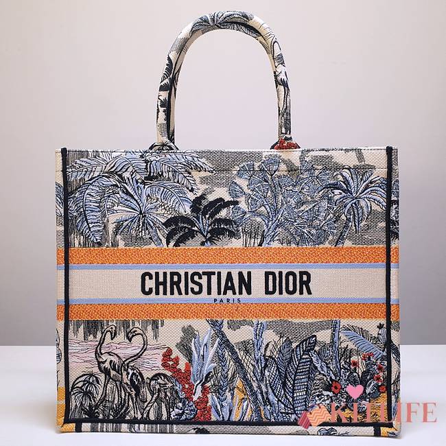 Kitlife Dior Book Tote Toile de Jouy Tropicalia Denim Blue Multicolor - 36.5 x 28 x 17.5 cm - 1