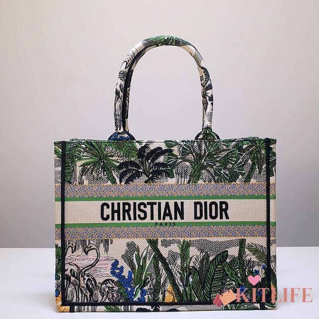 Kitlife Dior Book Tote Toile de Jouy Tropicalia Denim Green Multicolor - 36.5 x 28 x 17.5 cm - 1