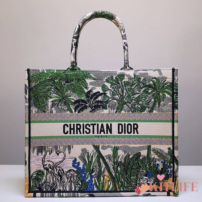 Kitlife Dior Book Tote Toile de Jouy Tropicalia Denim Green Multicolor - 41.5 x 34.5 x 16 cm - 1