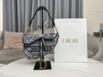 Kiltife Dior Oblique Saddle Bag Denim Blue Albero della Vita Embroidery - 25 cm