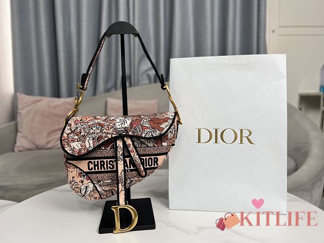 Kiltife Dior Oblique Saddle Bag Denim Orange Albero della Vita Embroidery - 25 cm - 1