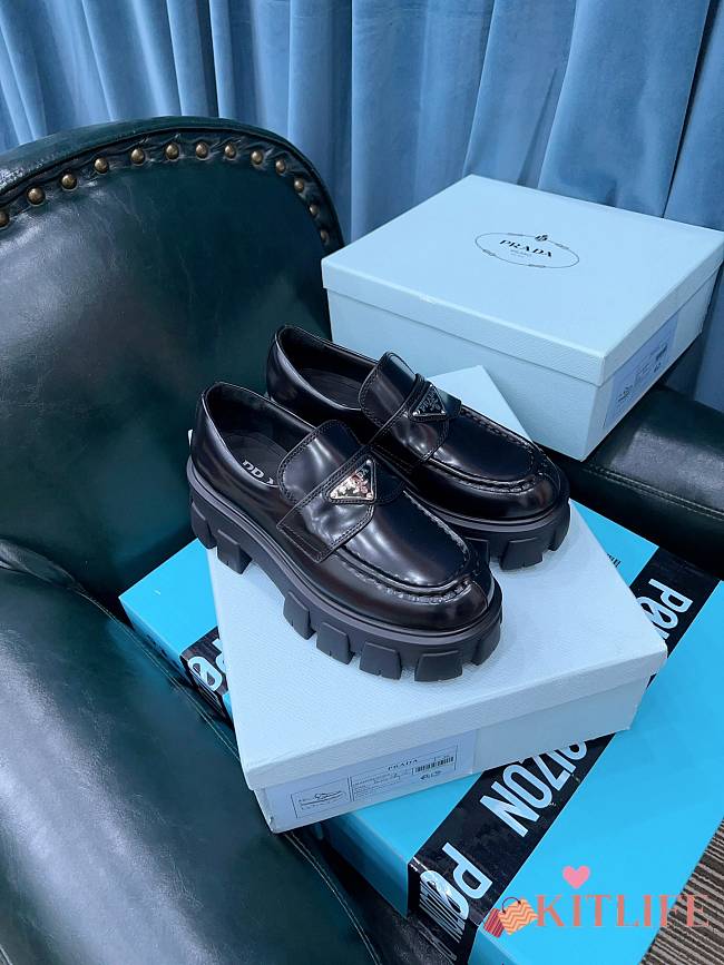 Kitlife Prada Monolith ombré brushed leather loafers Black - 1